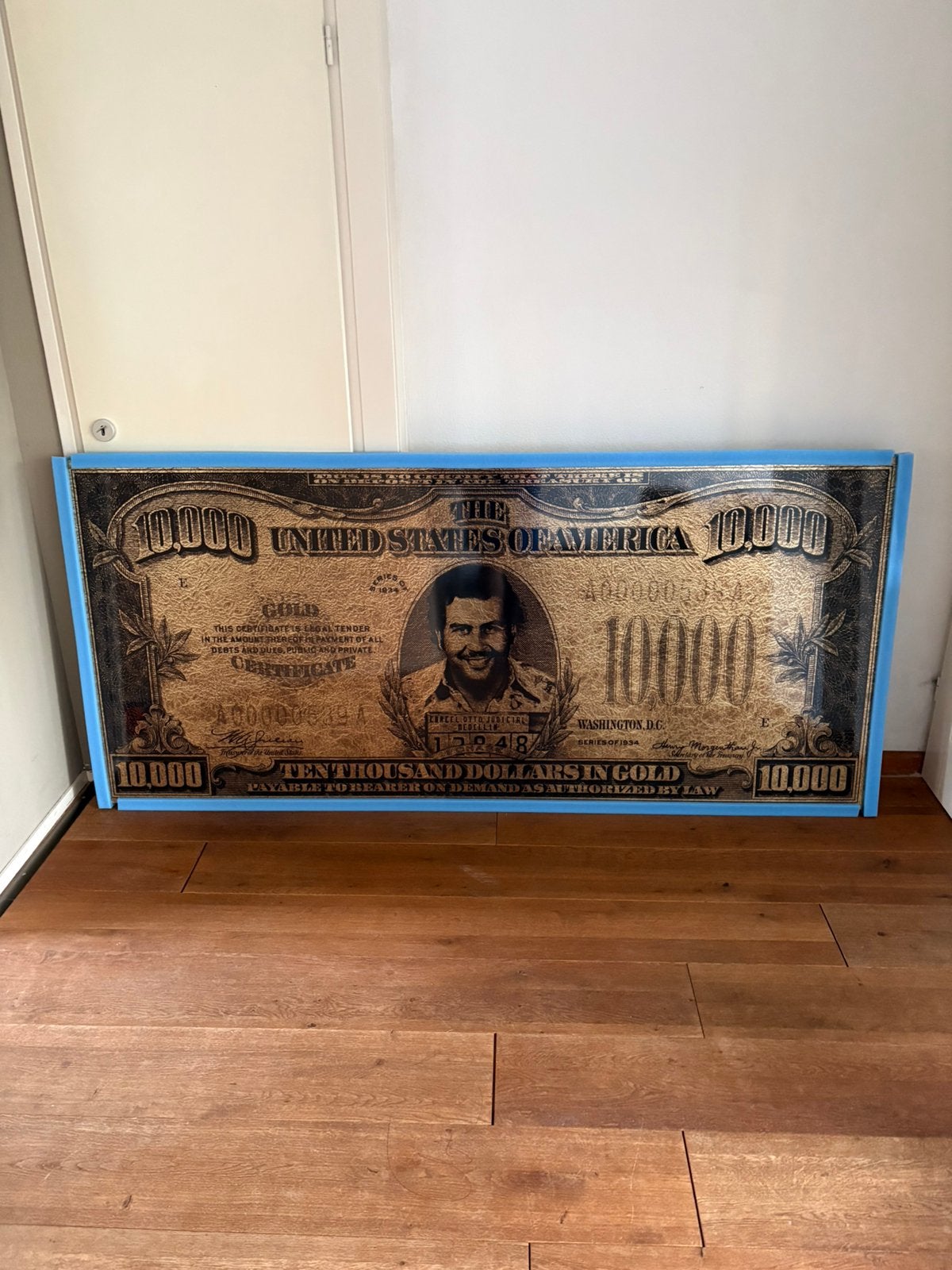 Groot schilderij Pablo Escobar 10.000 dollar biljet, Nieuw, 125 cm of meer, Ophalen of Verzenden, Schilderij
