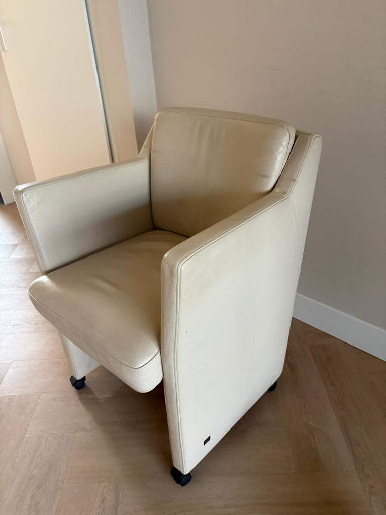 Set van 4 Rolf Benz leren fauteuils - Crème met eettafel, Gebruikt, Overige kleuren, Leer, Ophalen of Verzenden