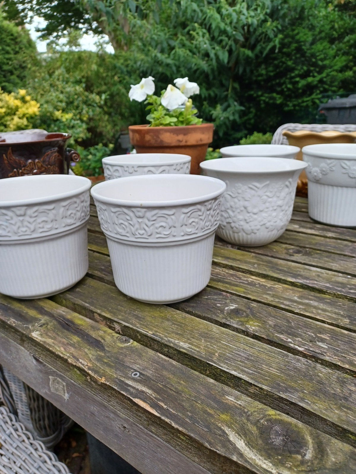 Vintage bloempotten, deels West Germany, Tuin en Terras, Bloempotten, Gebruikt, Ophalen of Verzenden, Aardewerk, Binnen