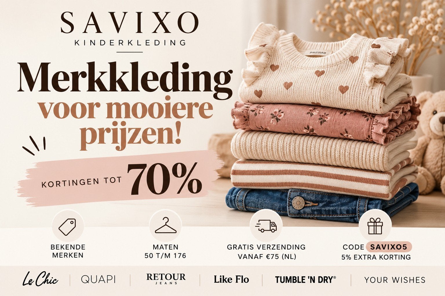 Tot 70% korting op nieuwe merkkinderkleding | SAVIXO, Kinderen en Baby's, Ophalen of Verzenden, Nieuw