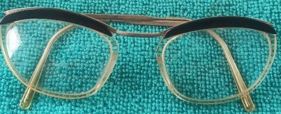 Prachtige Originele Vintage Jaren 50 Cat-Eye-Browline bril, Gebruikt, Zwart, Bril, Ophalen