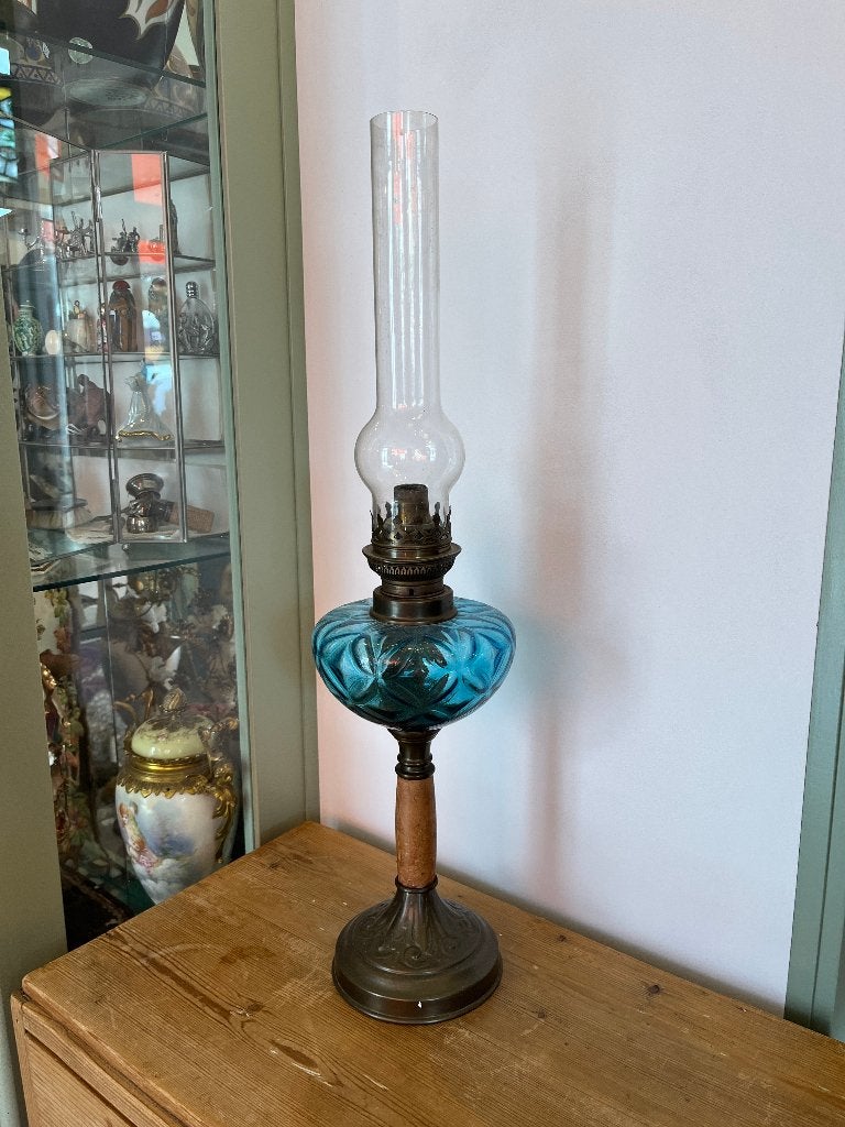 Oude blauwe olielamp, Antiek en Kunst, Ophalen of Verzenden