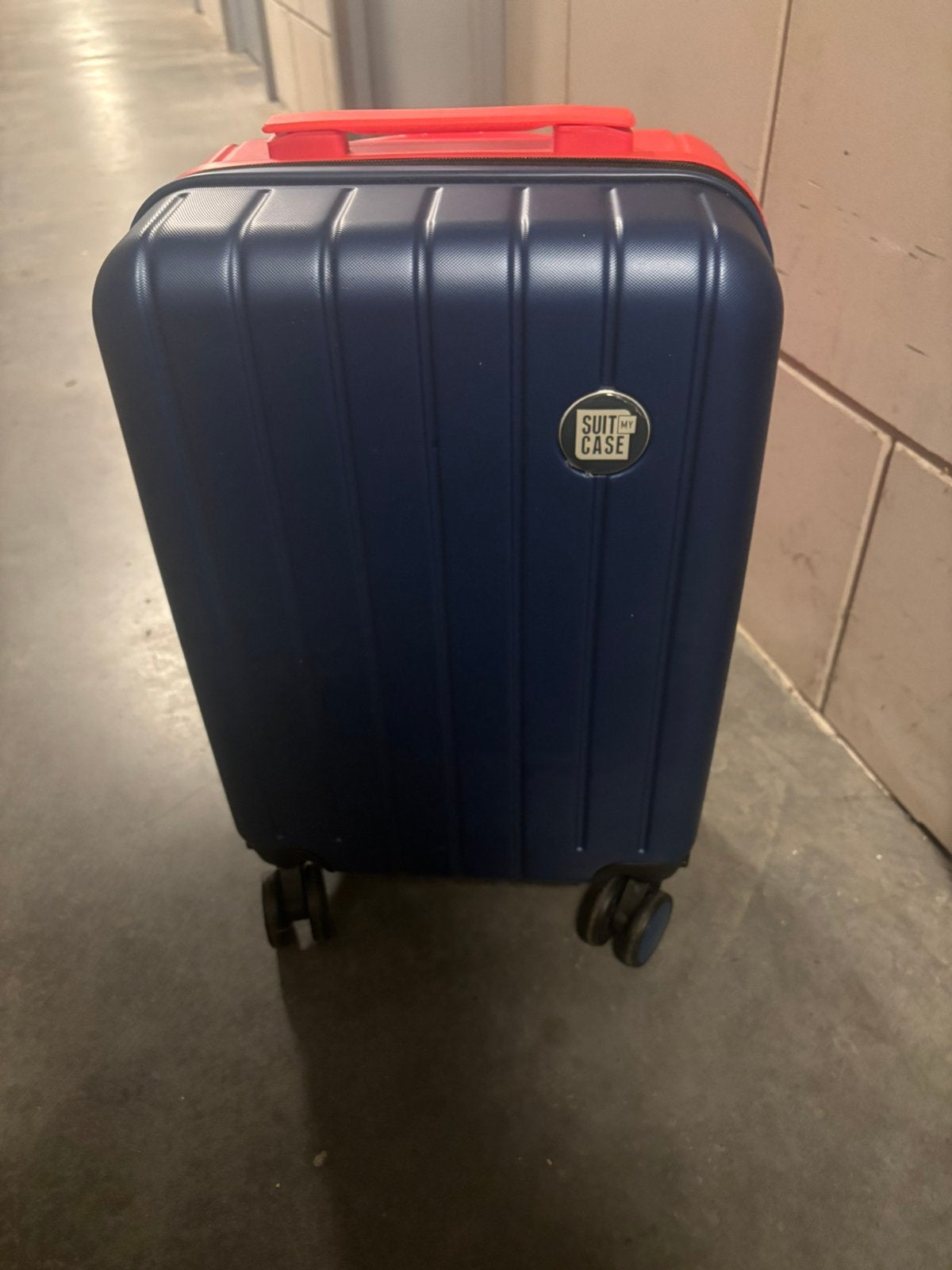 Suitmycase koffer blauw-rood handbagage, Ophalen, Gebruikt, Zacht kunststof, Uitschuifbare handgreep