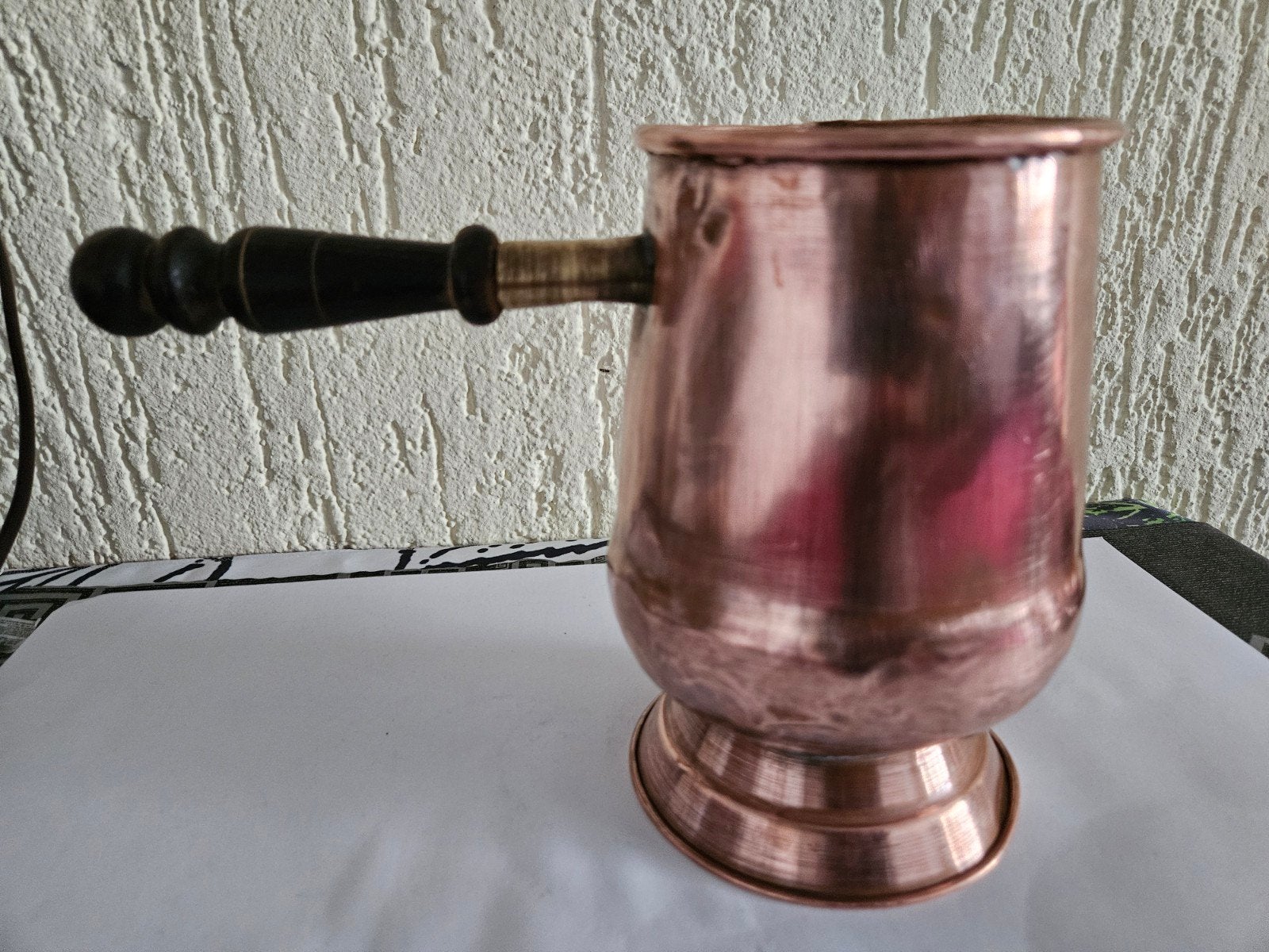 Koperen koffiepot met houten handvat, Antiek en Kunst, Ophalen