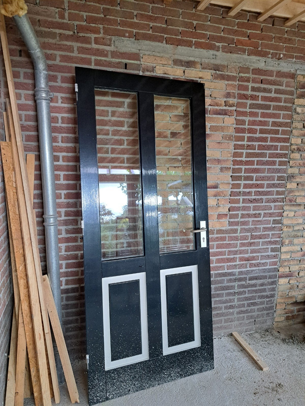 Meranti houten buitendeur met HR-glas, Ophalen, Gebruikt, 80 tot 100 cm, Buitendeur