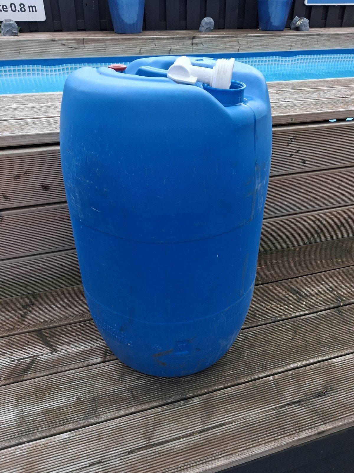 Blauwe kunststof jerrycan/vat 60 liter, Ophalen