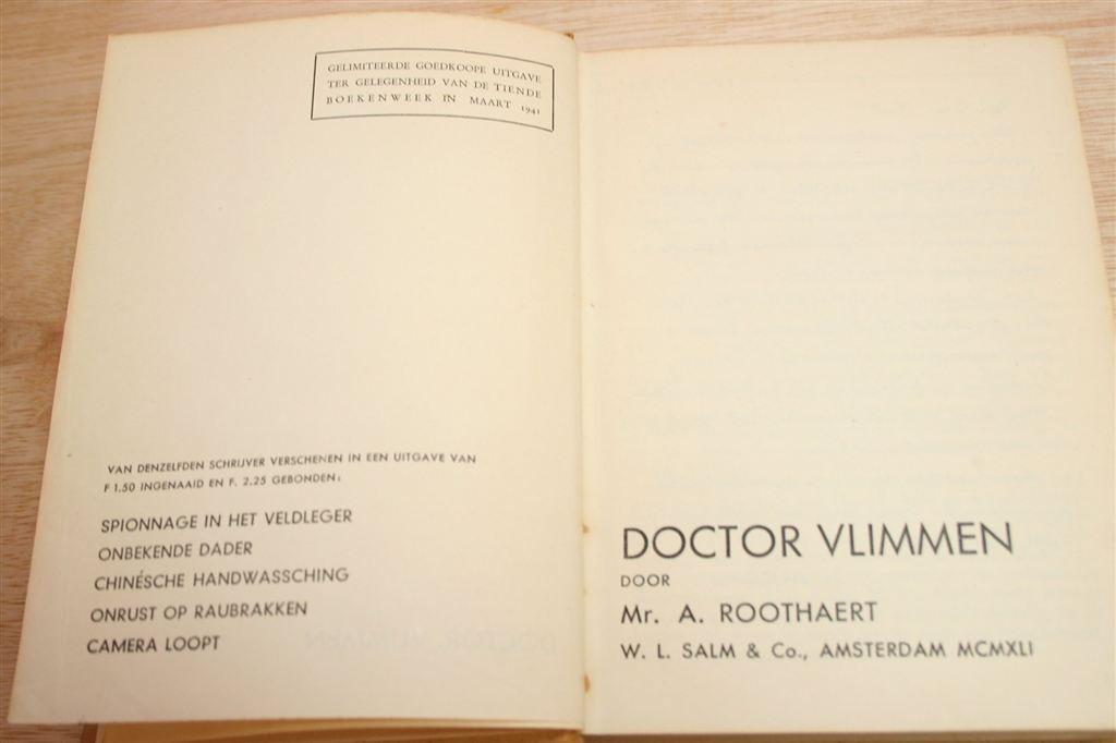Doctor Vlimmen — Roothaert — Boekenweek 1941, Ophalen of Verzenden, Gelezen