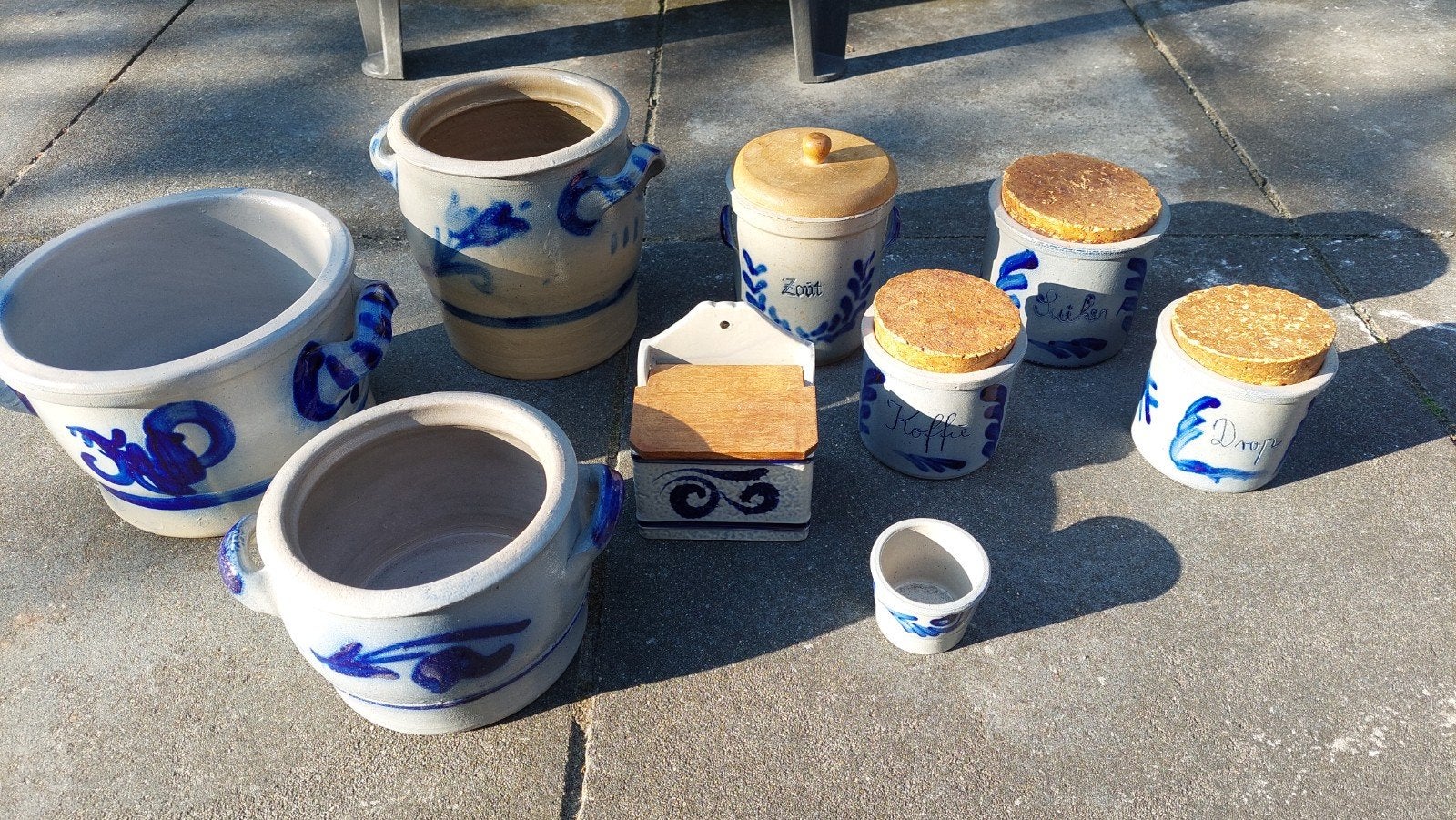 Vintage Keulse  Keukenpotten Set - Zout, Koffie, Suiker, Dro, Ophalen of Verzenden
