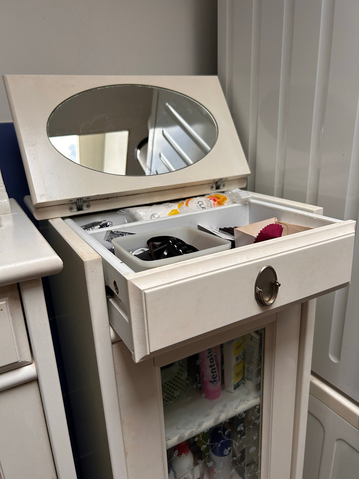 2 Retro IKEA badkamerkastjes met spiegel en lade, Ophalen, (Half)hoge kast, Minder dan 50 cm, Gebruikt