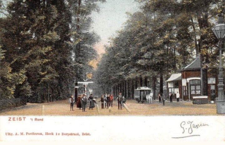 Zeist 't Rond met paardentram veel volk ANWB bewegwijzering, Verzamelen, Verzenden, Voor 1920, Gelopen, Utrecht