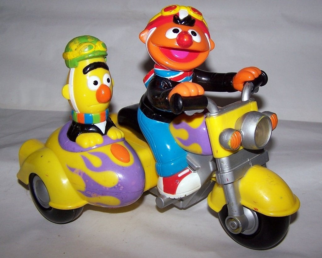 Vintage Ernie en Bert op motor met zijspan. Licht en geluid., Ophalen of Verzenden, Zo goed als nieuw