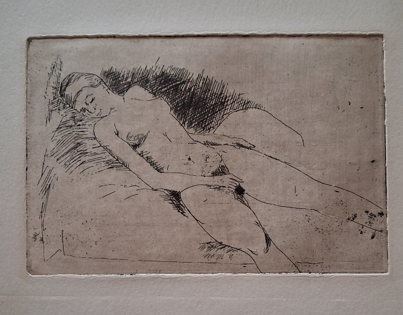 Femme nue. Drypoint etching. 14/9 cm.  Ca 1875. * Zie tekst., Ophalen, 1800 - 1899, Ets, Portret