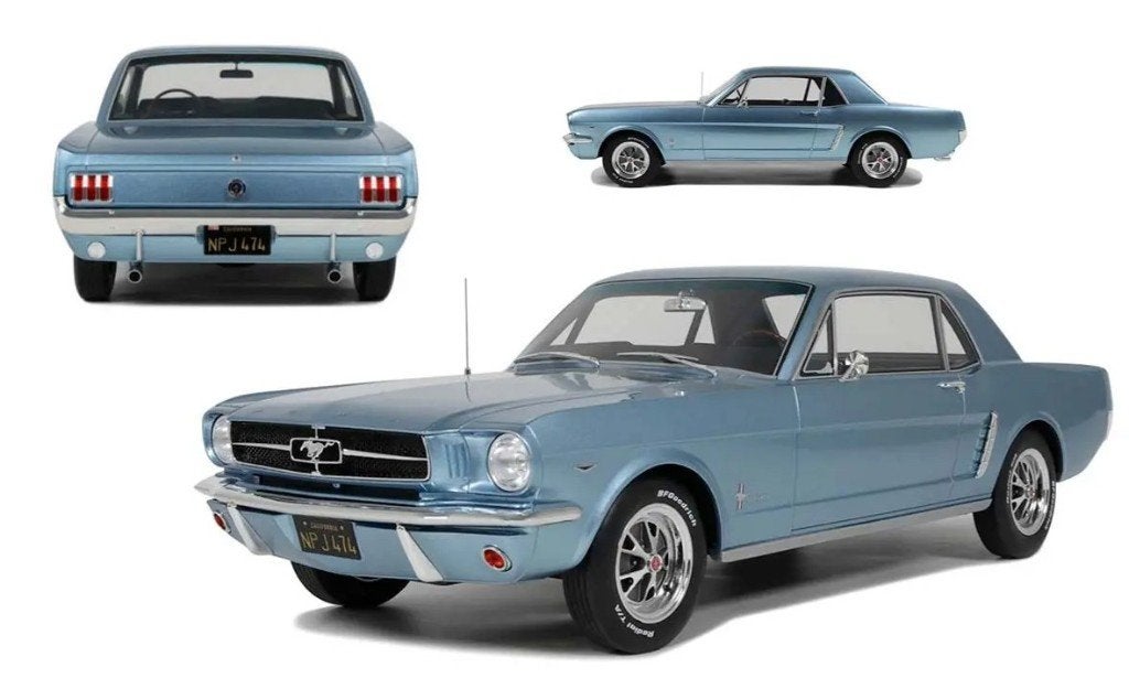 Ford Mustang V8 Hardtop 1965 Silver Blue Pony - 1:12, Auto, Nieuw, Ophalen of Verzenden, 1:9 t/m 1:12