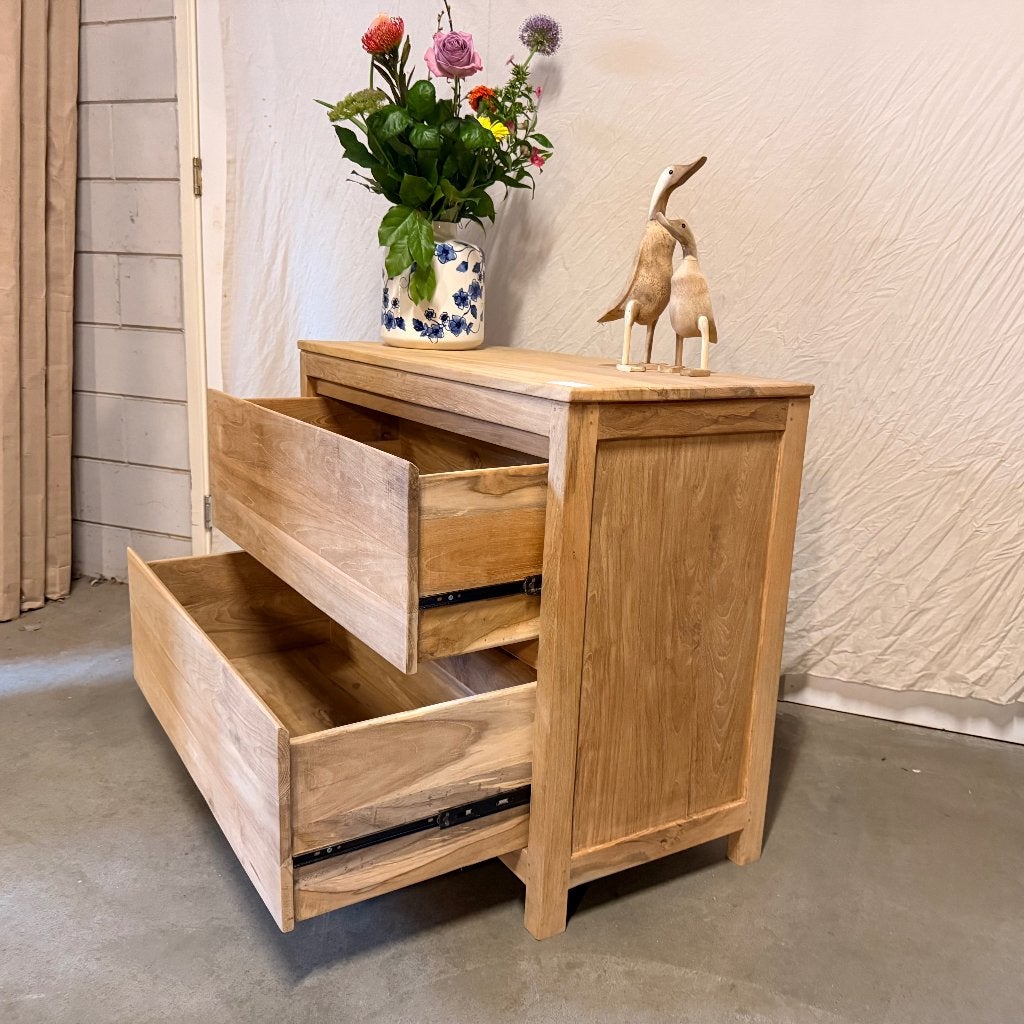 ladekast / commode - massief teak - 2 lades - Gratis bezorgd, TTM Wonen, Meubels – (Perzische) Tapijten en Woonaccessoires, 100 tot 150 cm