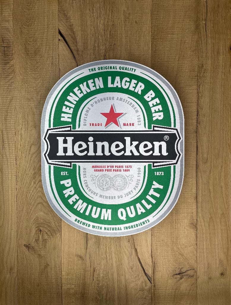 Reclamebord Heineken bier etiket, aluminium, 40x49cm, Ophalen of Verzenden, Nieuw, Reclamebord