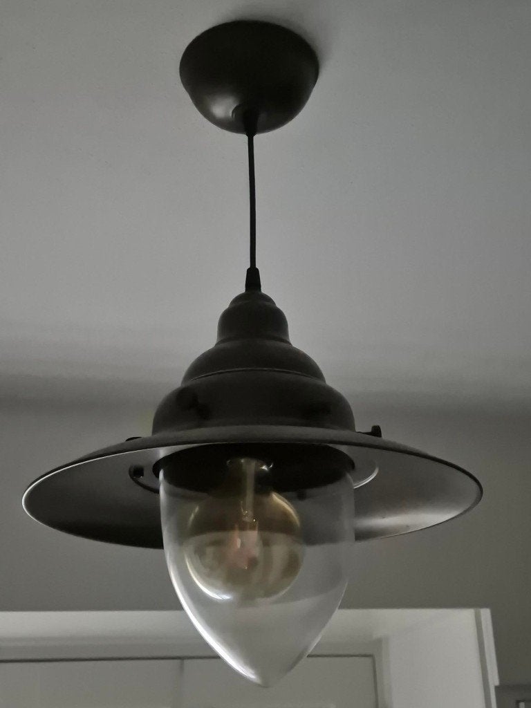 Mooie stoere hanglamp met grote lamp erin, Ophalen, Gebruikt, Koloniaal, E27 (groot)