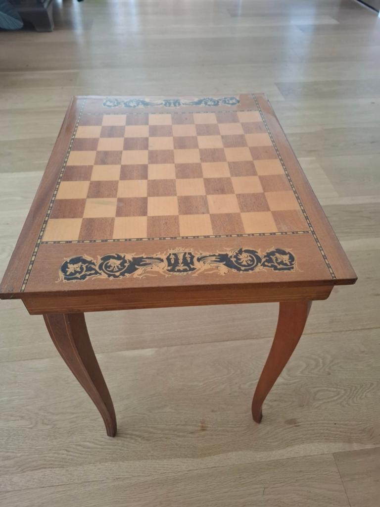 Vintage Schaaktafel met Intarsia Decoratie, Ophalen