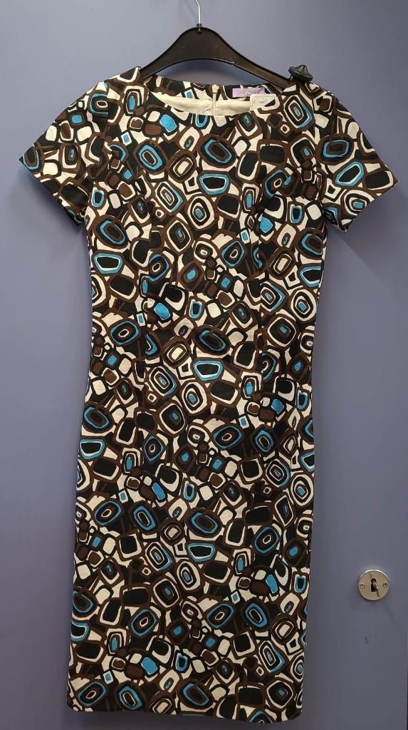 LaDress koker jurk blauw / wit / zwart + ceintuur XXS 39291, Blauw, ., Ophalen of Verzenden, Zo goed als nieuw