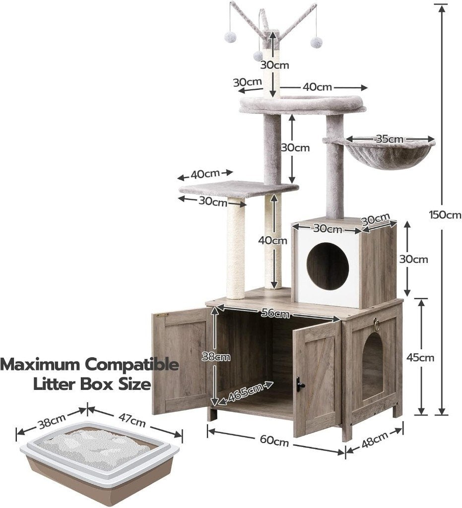 Foto 9 van Nieuw Kattenmeubel- krabpaal met kattenbak-60L x 48B x 150cm