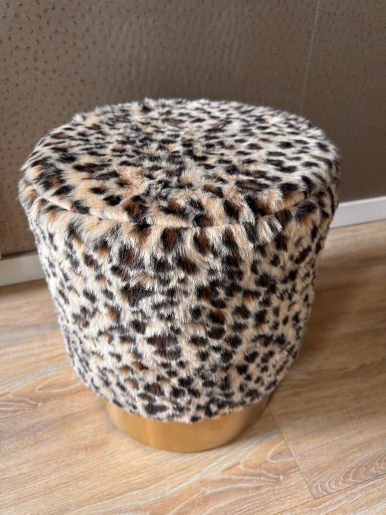 Leopard print poef met goudkleurig onderstel, Ophalen, Zo goed als nieuw, Overige materialen
