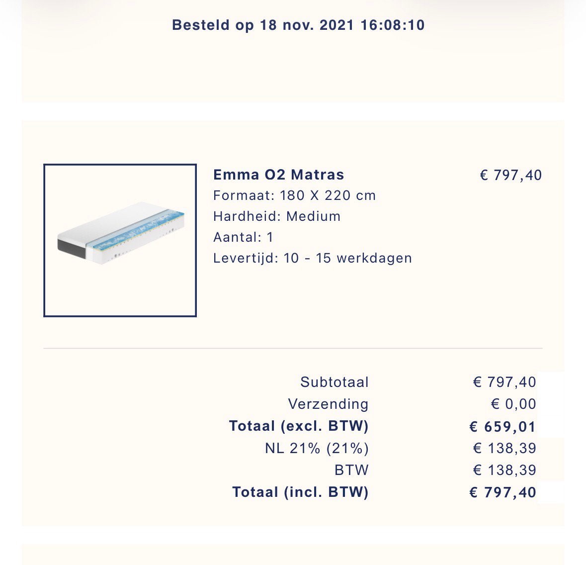 Emma O2 matras 180x220, Huis en Inrichting, Slaapkamer | Matrassen en Bedbodems, Ophalen, Gebruikt, Tweepersoons, Matras