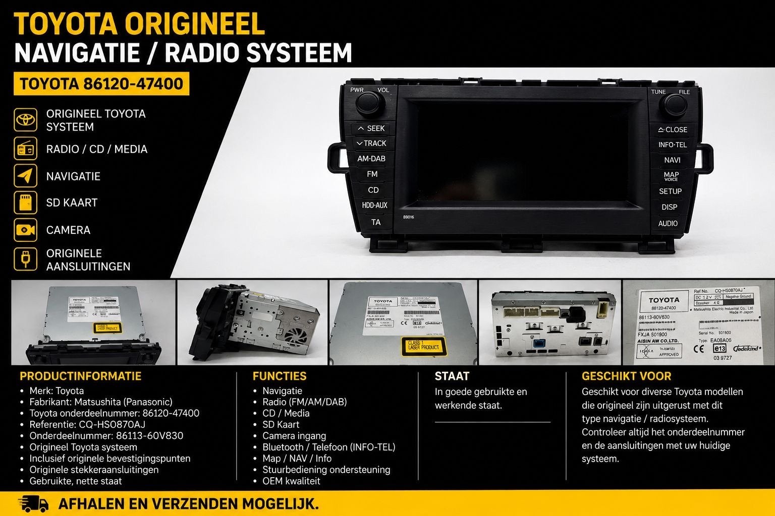Toyota Origineel Navigatie / Radio Systeem 86120-47400, Ophalen of Verzenden, Gebruikt