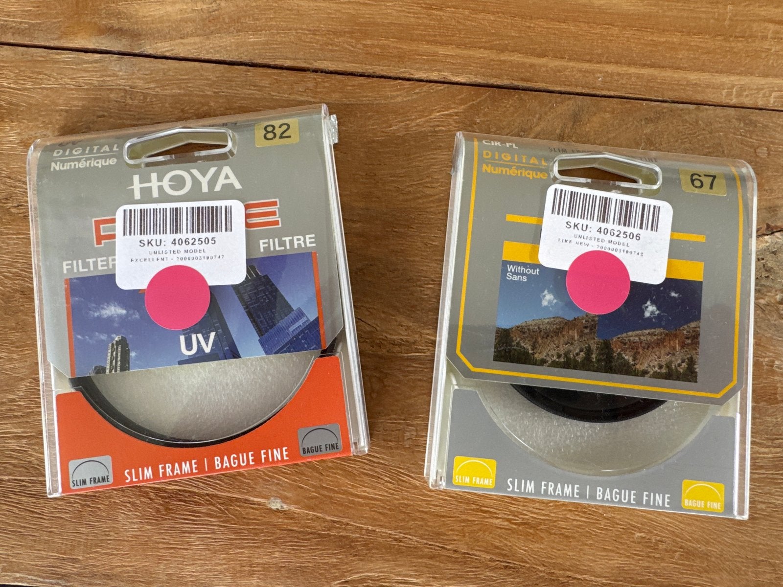 Hoya UV 82mm en Hoya CIR-PL 67mm filters, 60 tot 70 mm, UV-filter, Ophalen of Verzenden, Zo goed als nieuw