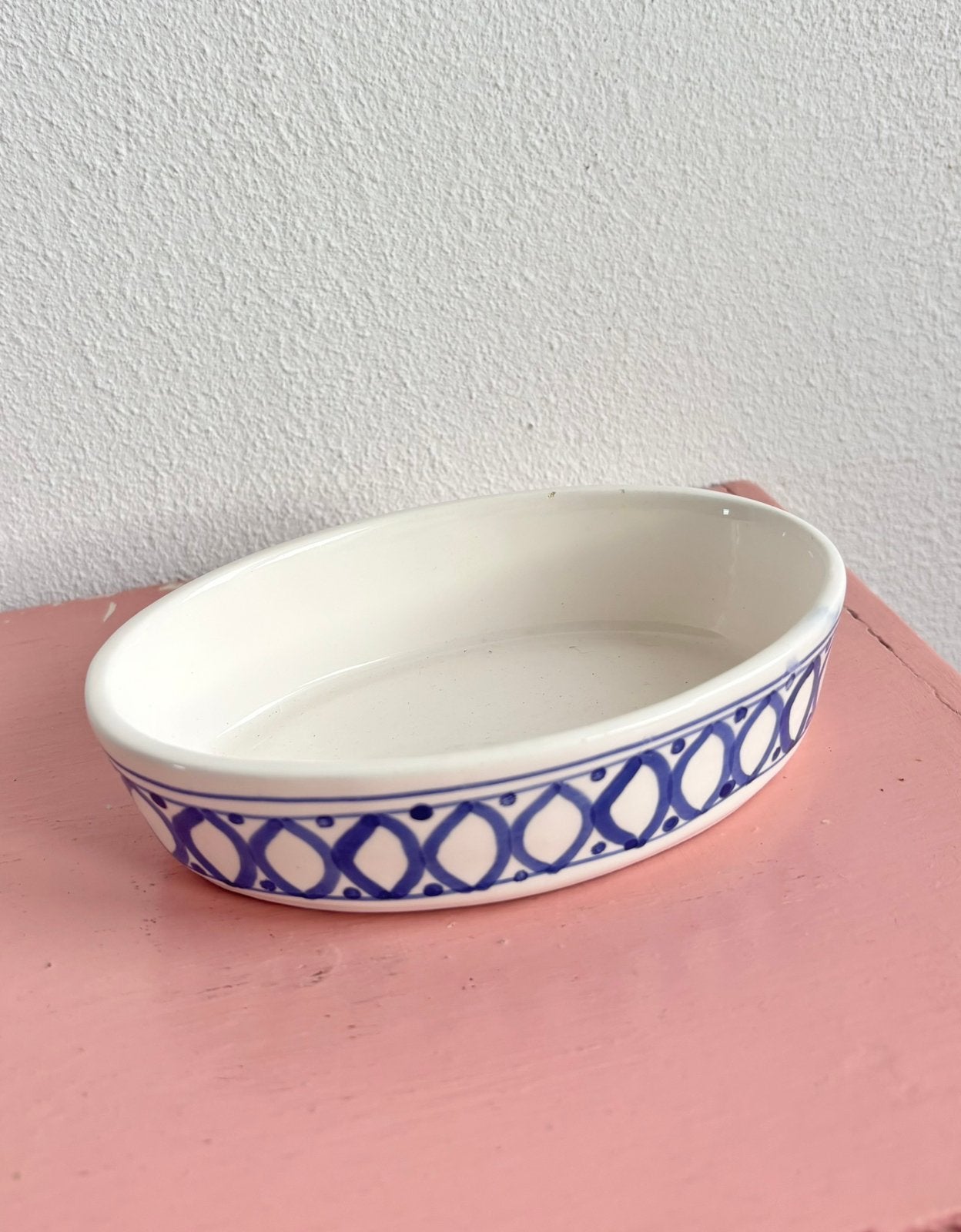 Ovale Blauw-wit keramische ovenschaal - Bunzlau stijl, Ophalen