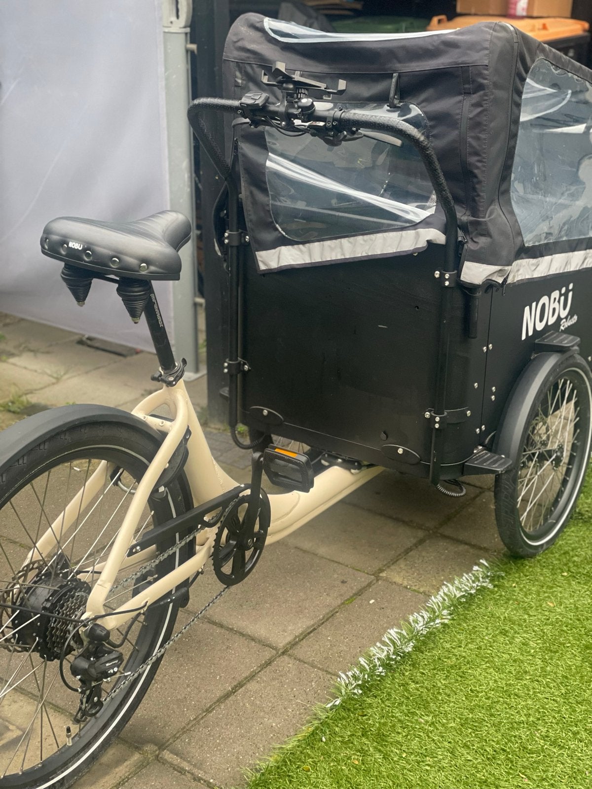 Nobu Robusto Ivoor Elektrische Bakfiets met Huif, Overige merken, Elektrisch, Ophalen of Verzenden, Zo goed als nieuw