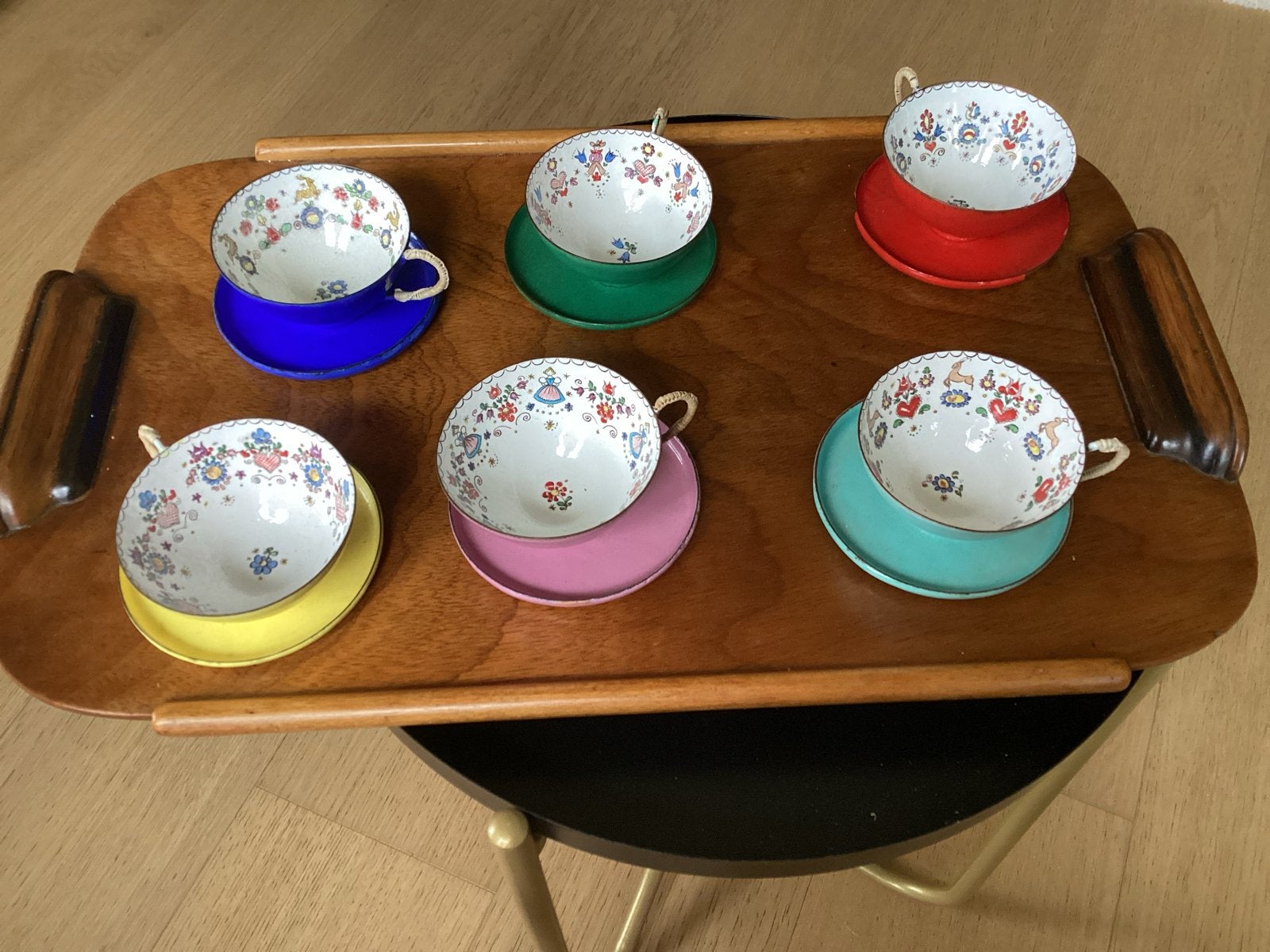Vintage zeldzame emaille (Mokka) Kopjes Set - 6 stuks, Ophalen of Verzenden