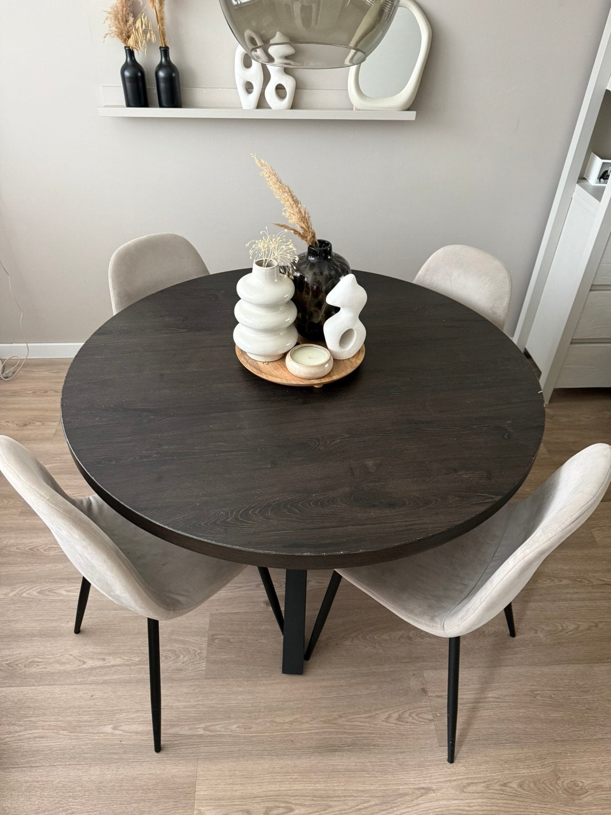 Eethoek met 4 stoelen, 100 tot 150 cm, Rond, Ophalen of Verzenden, Zo goed als nieuw