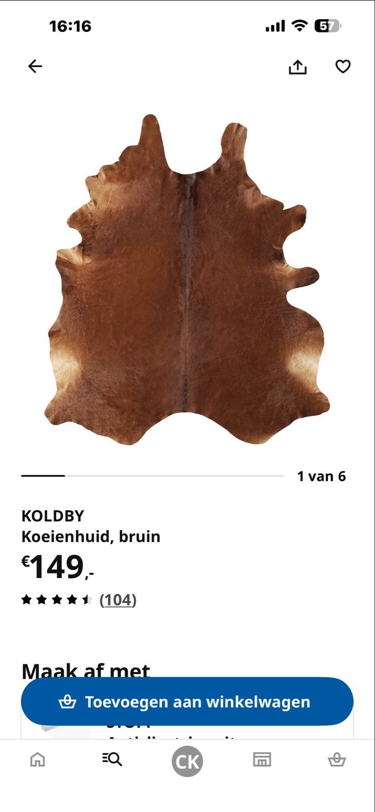 IKEA Koldby Koeienhuid - Zo goed als nieuw, Ophalen, Bruin, 150 tot 200 cm, 200 cm of meer