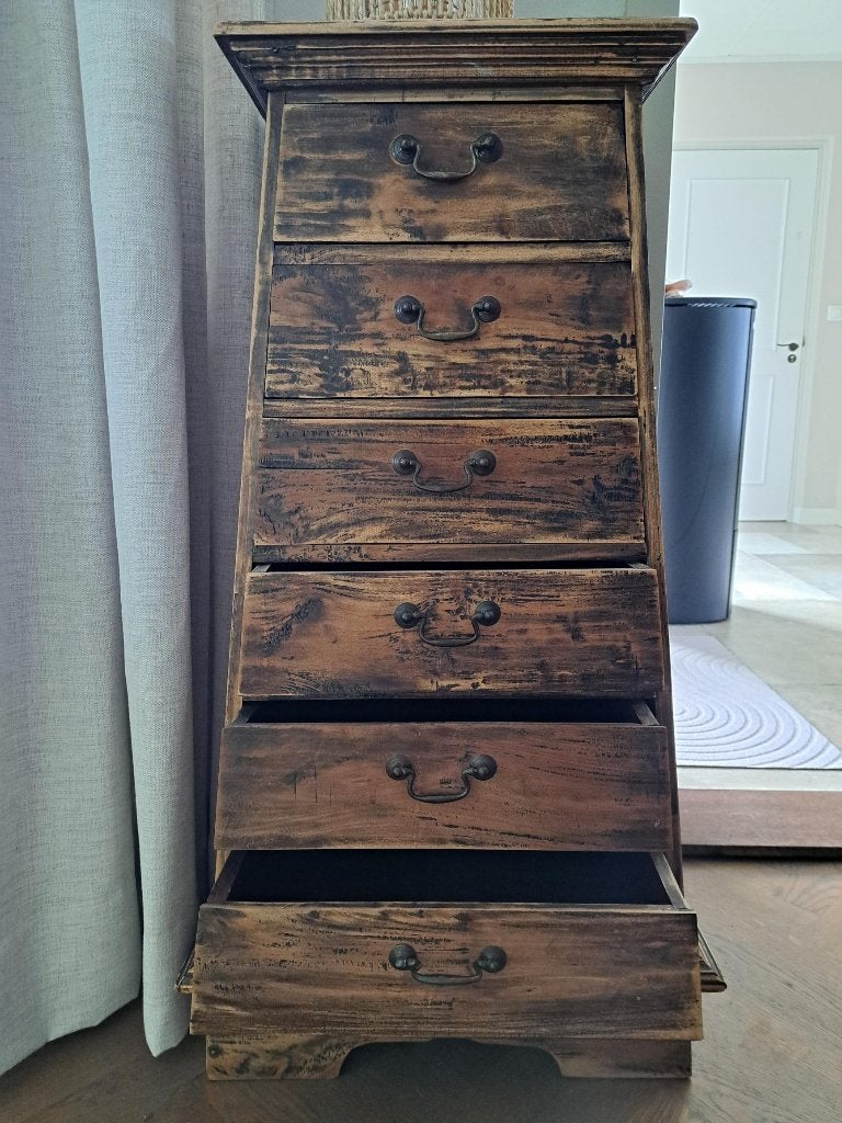 Mooie vintage hoge ladekast met zes lades., Huis en Inrichting, Kasten | Ladekasten, Ophalen, Gebruikt, Vintage l Landelijk l retro