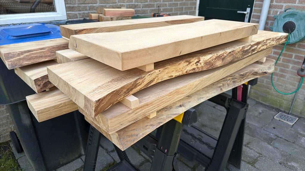 Diverse mooie wandplanken - incl blinde ophanging!, 25 tot 50 mm, Eiken, Nieuw, Ophalen of Verzenden