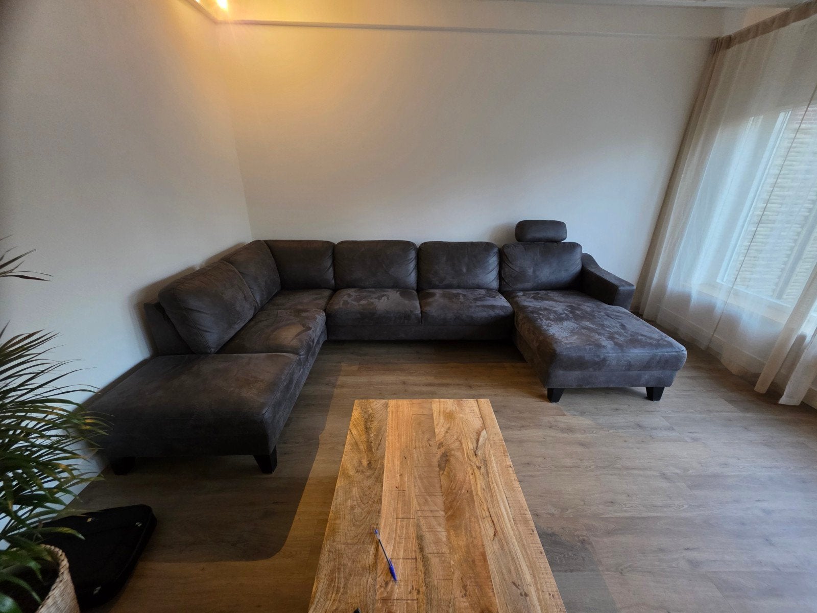 Grote U-vormige bank met chaise longue en hoofdsteun, Ophalen, Gebruikt, Stof, Modern, Comfortabel