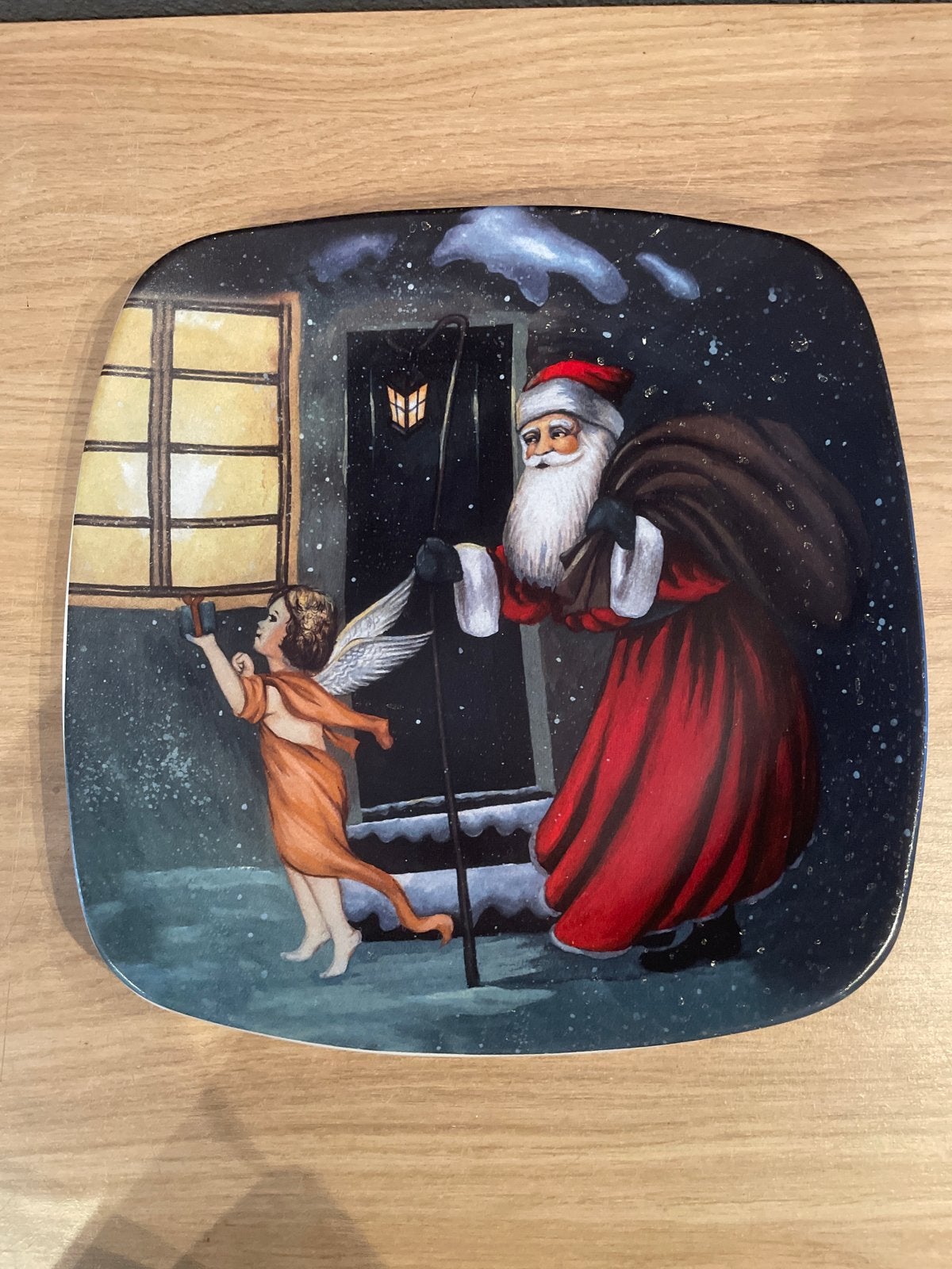 Kerstbord met Kerstman en Engel, Antiek en Kunst, Ophalen of Verzenden