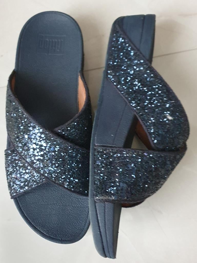 Fitflop blauw Slippers met Glitter - Maat 38, Slippers, Blauw, Ophalen of Verzenden, Zo goed als nieuw