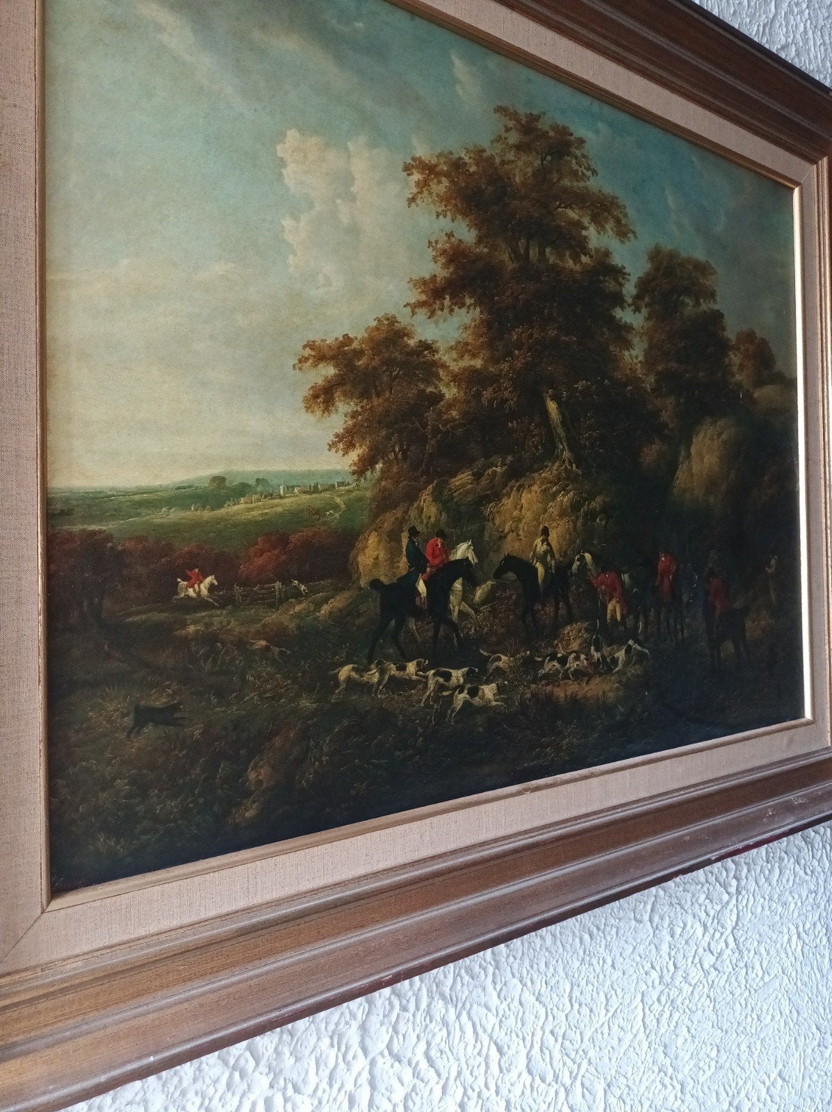 Klassiek schilderij: Jachtscène met ruiters en honden, Antiek en Kunst, Kunst | Schilderijen | Klassiek, Doek, Origineel werk