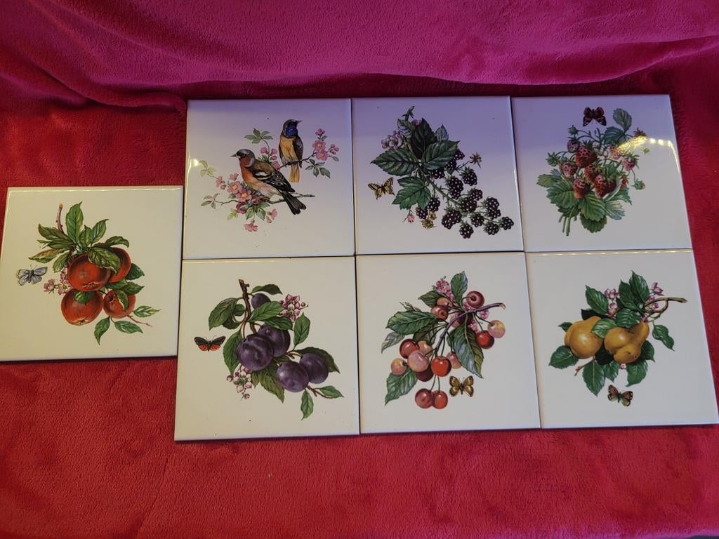 7 Coop Imola keramische wandtegels 15x15 cm, fruit & vogels, Antiek en Kunst, Ophalen