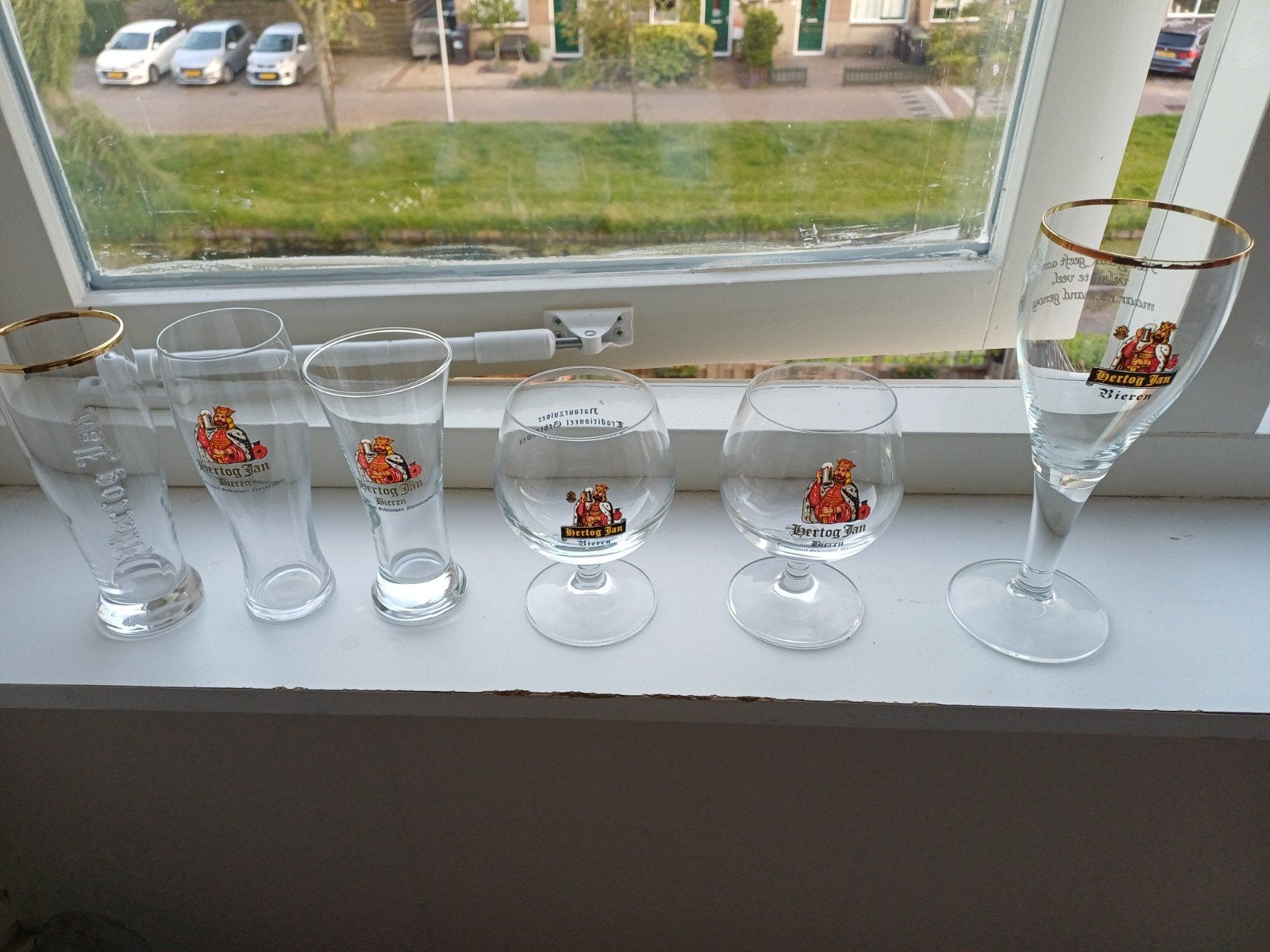 6 Hertog Jan glazen., Verzamelen, Glas en Borrelglaasjes, Ophalen, Zo goed als nieuw, Bierglas