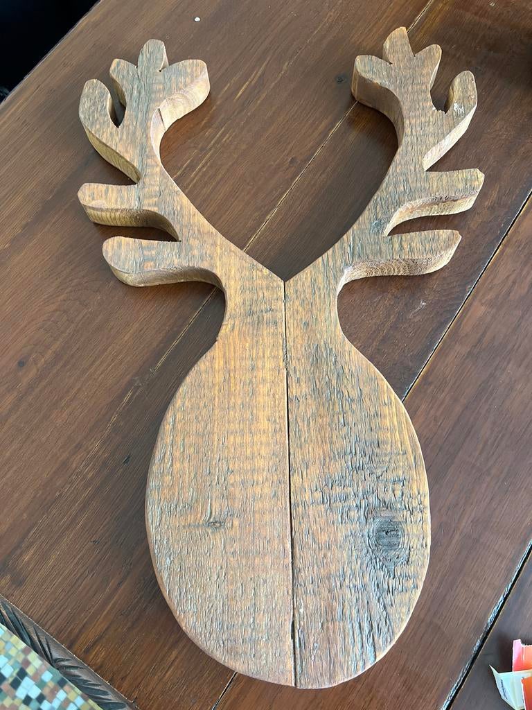 Houten hert decoratie - Rustiek en uniek, Huis en Inrichting, Woonaccessoires | Overige, Hout, Gebruikt, Ophalen of Verzenden