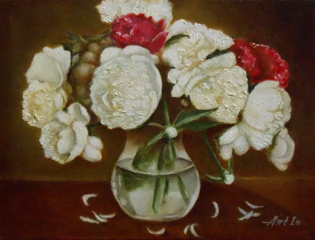 "Bloemen en een vaas" Schilderij, Verzenden, Olieverf, Handgeschilderd, Bloemen