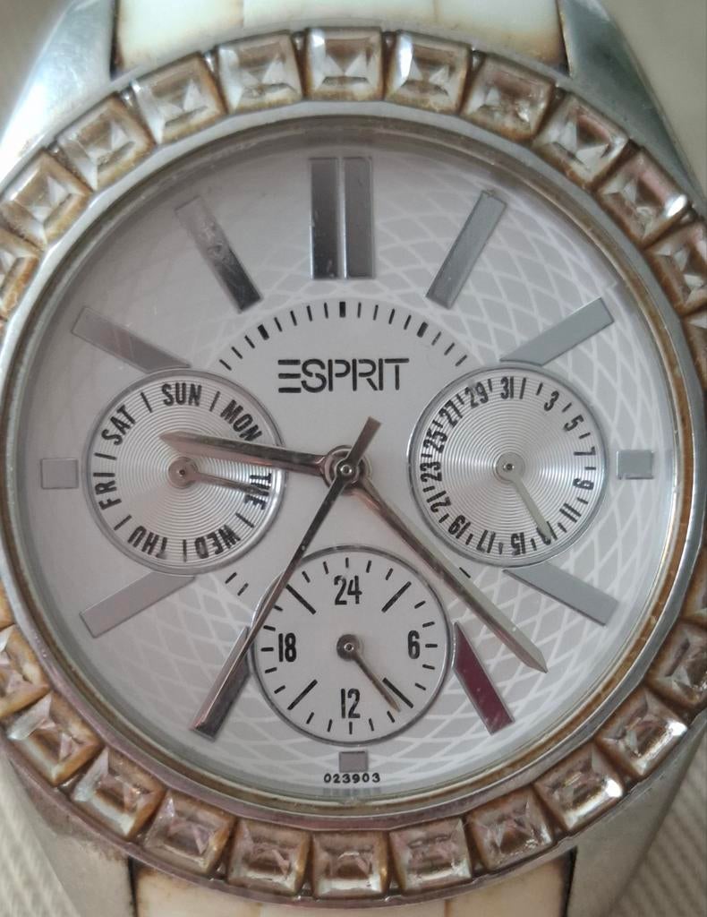 Esprit dameshorloge met zirkonia steentjes, Sieraden, Tassen en Uiterlijk, Horloges | Dames, Gebruikt, Staal, Overige materialen