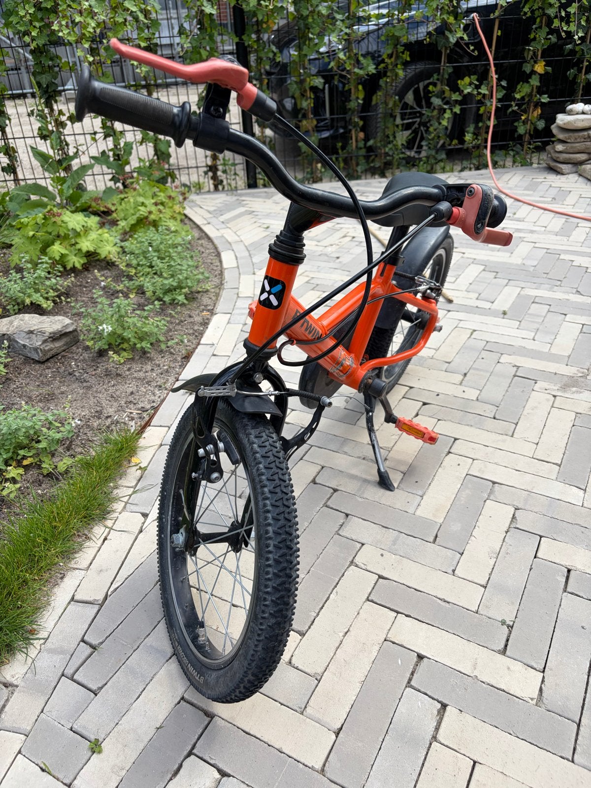 B-twin 500 oranje robot fiets 16 inch, Ophalen, Gebruikt, Velgrem, 16 tot 20 inch