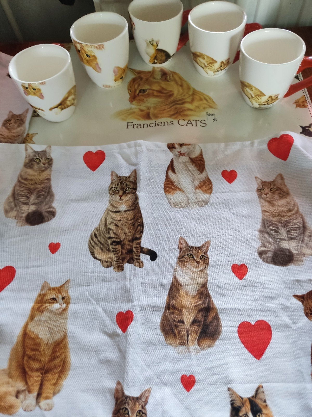 Francien van Westering Katten Servies Set: Mokken, Placemats, Overige merken, Keramiek, Zo goed als nieuw, Overige stijlen