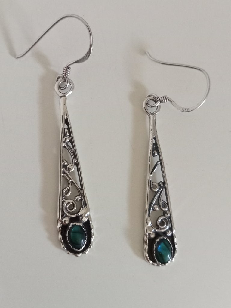 Vintage oorbellen zilver abalone parelmoer sierlijk Navajo, Hangers, Ophalen of Verzenden, Zo goed als nieuw, Zilver