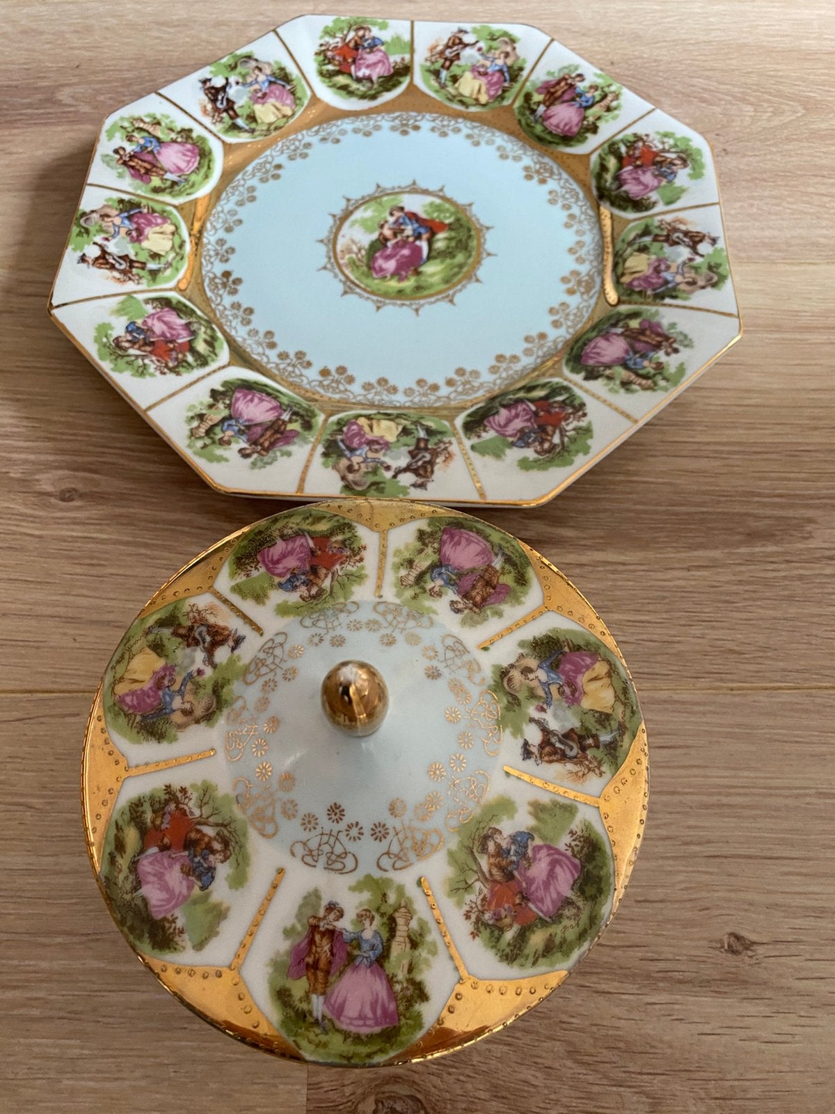 Vintage porseleinen taartschaal & bonbonniere, Ophalen of Verzenden