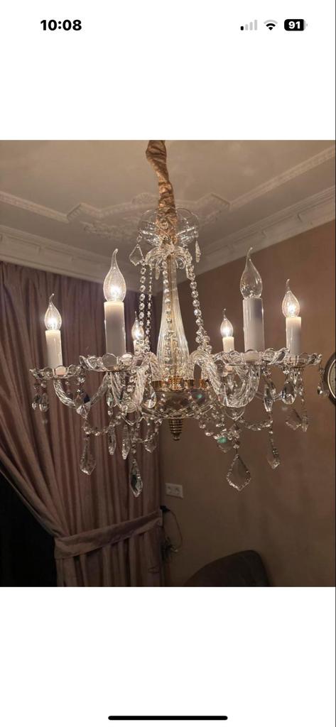 Prachtige glazen kroonluchters: 6- en 8-arms, Huis en Inrichting, Lampen | Kroonluchters, Ophalen of Verzenden, Gebruikt, Glas