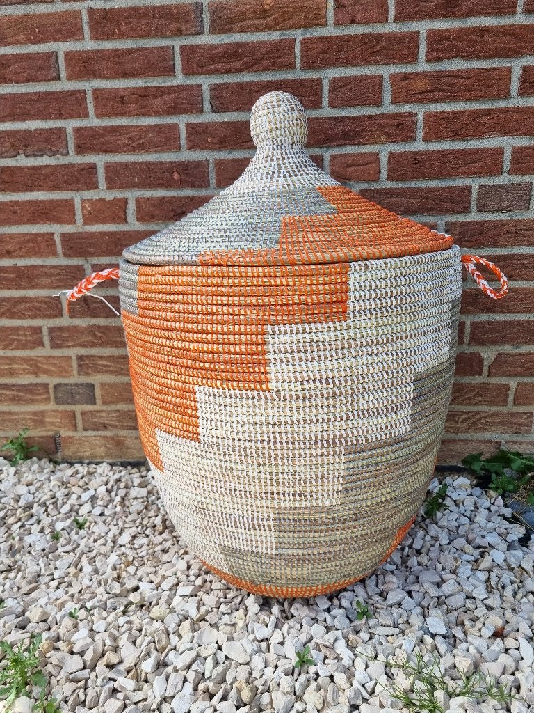 afrikaanse zeegras opbergmanden oranje, wit en grijs, Mand, Rond, Nieuw, Ophalen of Verzenden