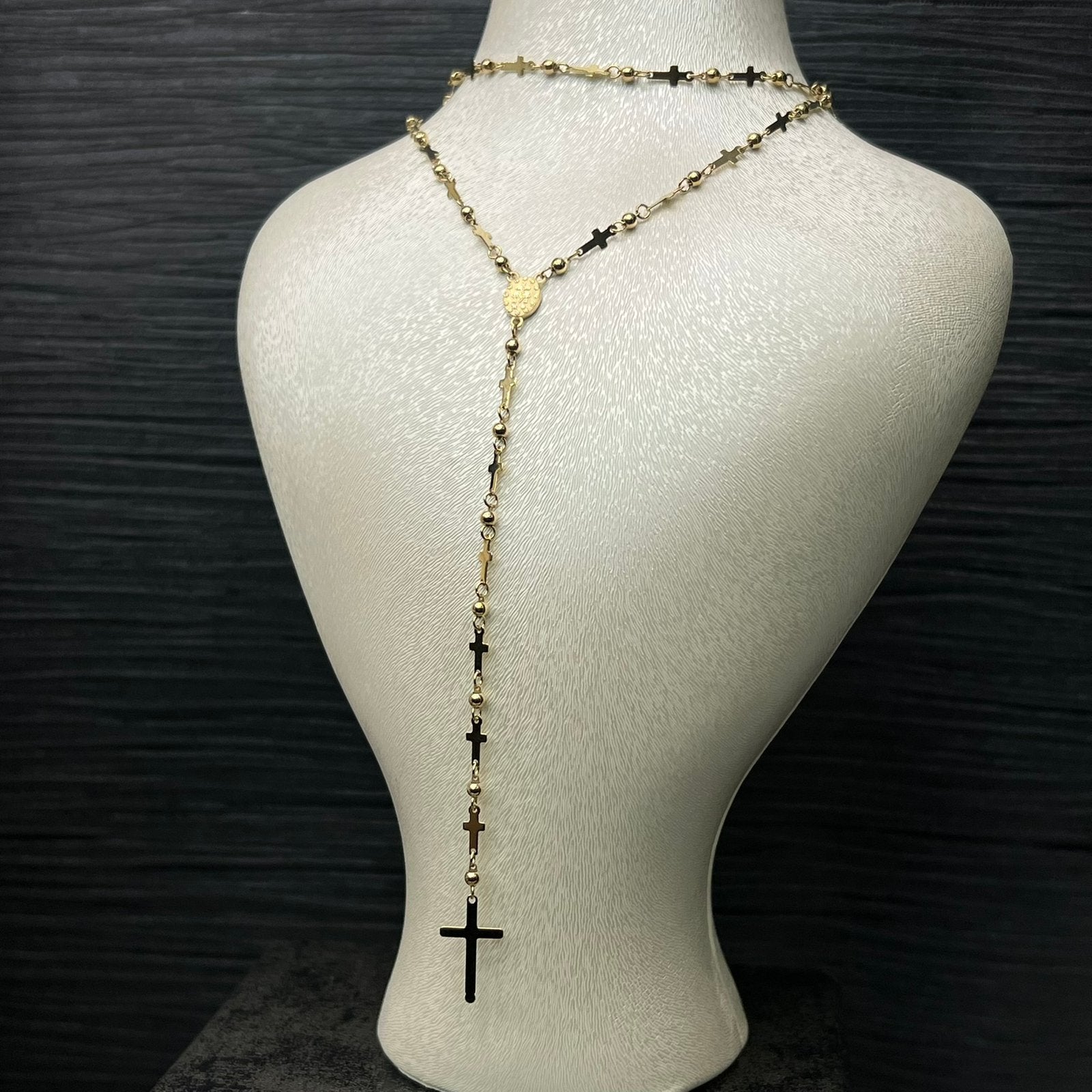 14k gouden ketting rozenkrand kruis model, Ophalen of Verzenden, Nieuw, Goud